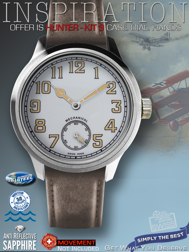 DO IT YOURSELF KIT 8 HUNTER CASE 44MM, DIAL, HANDS, for MOVEMENT ETA